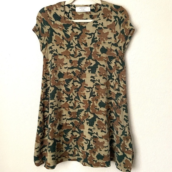 Zara Knit Boho Camo Print Swing Mini Dress - Picture 1 of 8